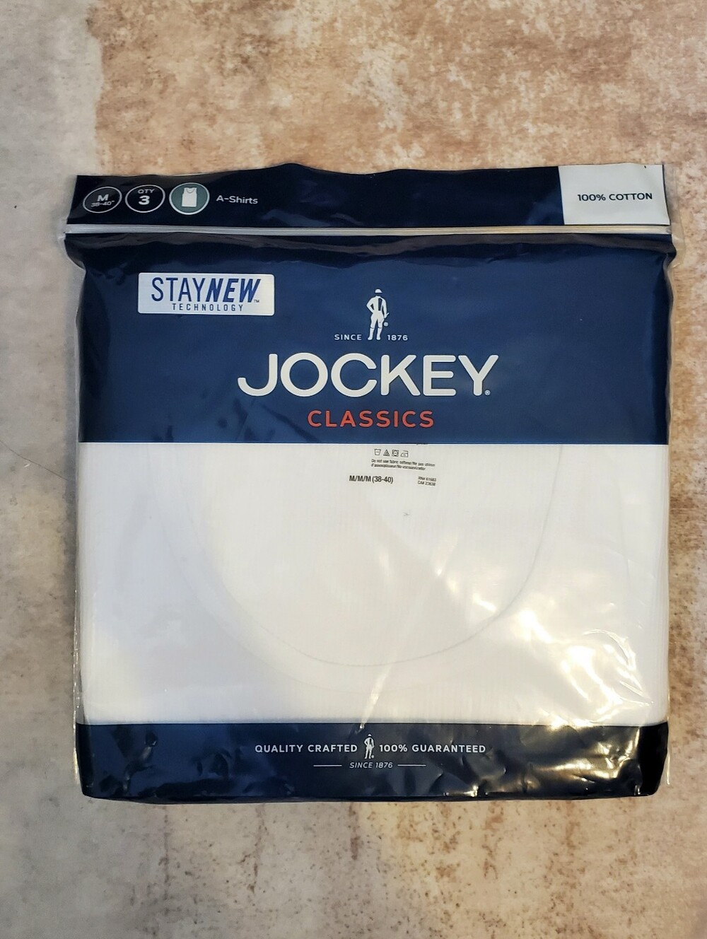 Jockey Classics Men's White Under Shirt Tank Top 100% Cotton 3 Pack Sz M